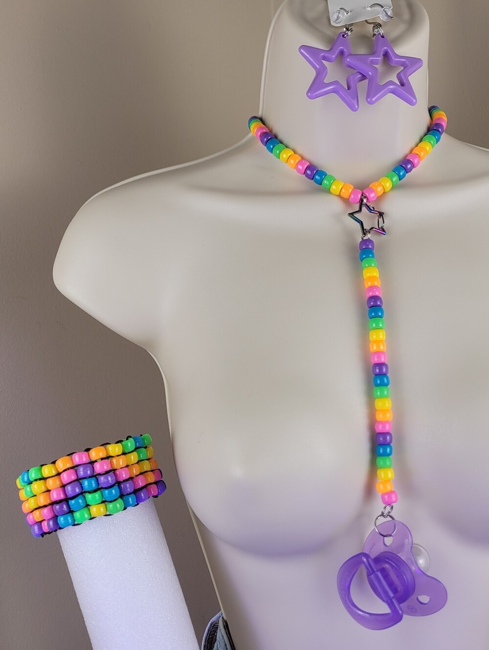 6pc Rainbow choker binky & cord earrings cuff - Picture 3 of 14